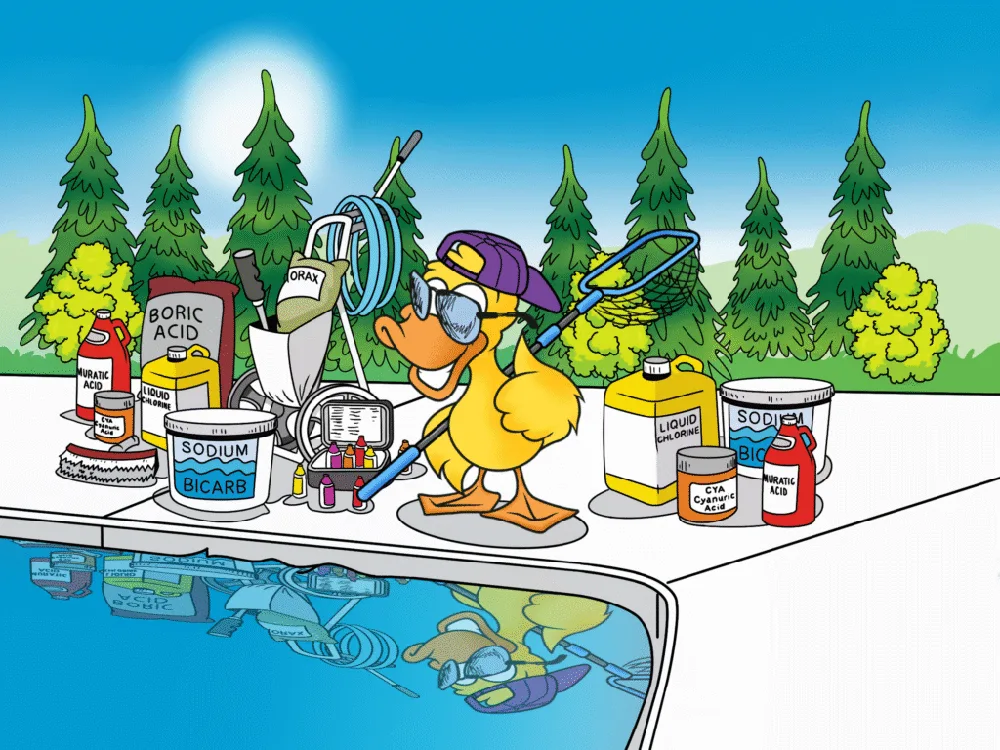 Lucky the duck balancing pool chemicals